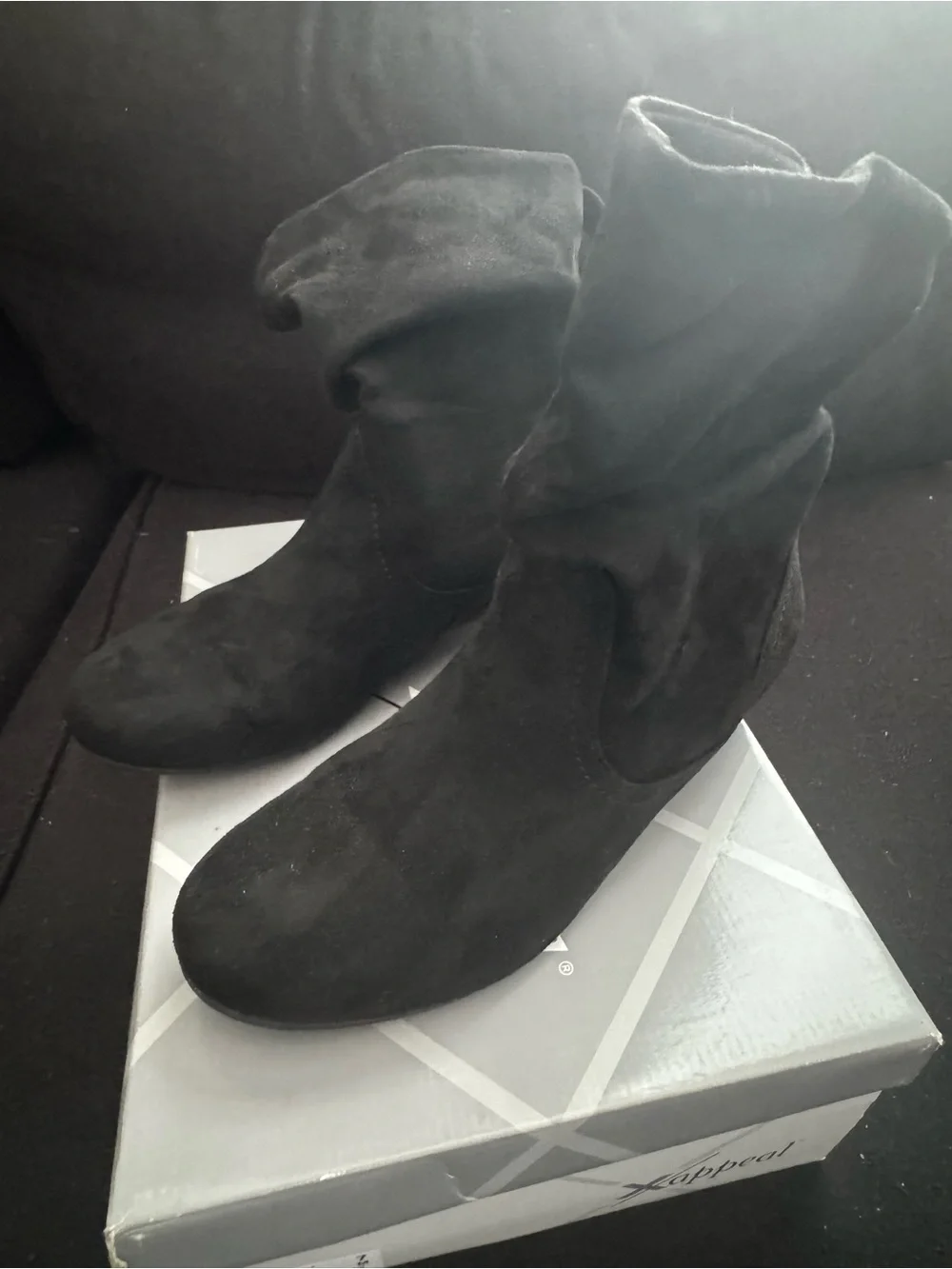 Xappeal Black Suede-Look Mid-Calf Ankle Booties